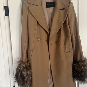 Rachel Zoe wool Coat with fur sleeves- Size 4